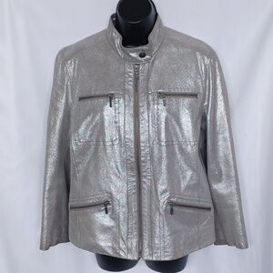 Chico’s silver leather jacket size 1 (8)